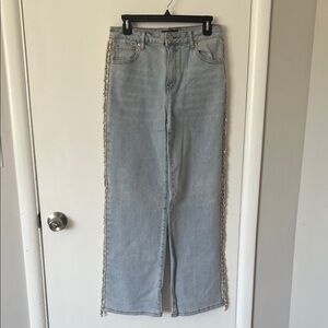 Chic Jeans with Rhinestone Fringe